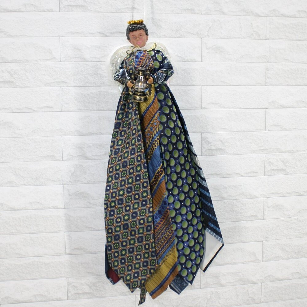 UPCYCLED Angel African American Necktie Tree Topper Table Home Decor Wall Art